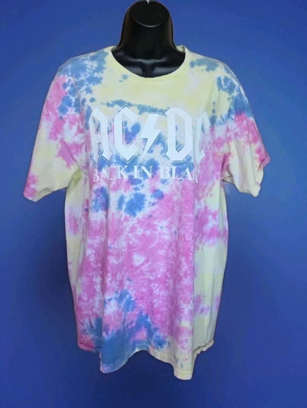 AC/DC Adult Large Tshirt Hells Bells Pastel Tie Dye Pink Blue Yellow